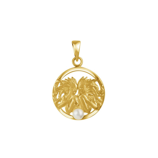 Anhänger aus 925/- Sterling Silber vergoldet Sternzeichen Zwillinge mit Süßwasserperle