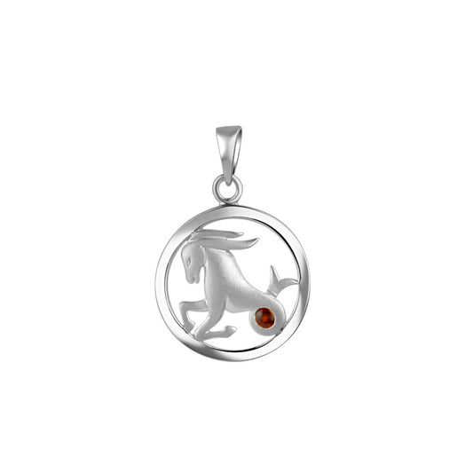 Anhänger aus 925/- Sterling Silber rhodiniert Sternzeichen Steinbock 1 Granat