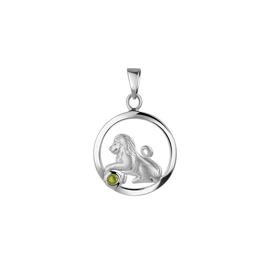 Anhänger aus 925/- Sterling Silber rhodiniert Sternzeichen Löwe 1 Peridot
