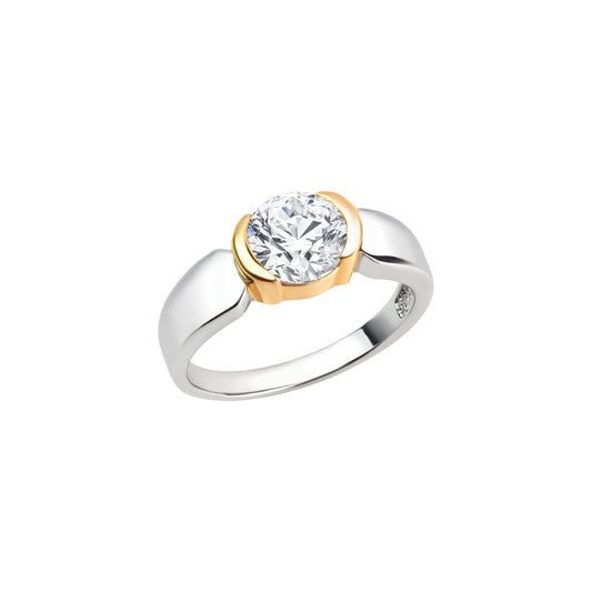 Damenring aus 925/- Sterling Silber rhodiniert Steinsitz rosévergoldet 1 Zirkonia weiß