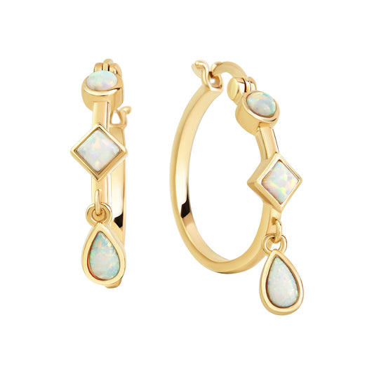 Creolen aus 925/- Sterling Silber vergoldet glanz mit synth. Opal