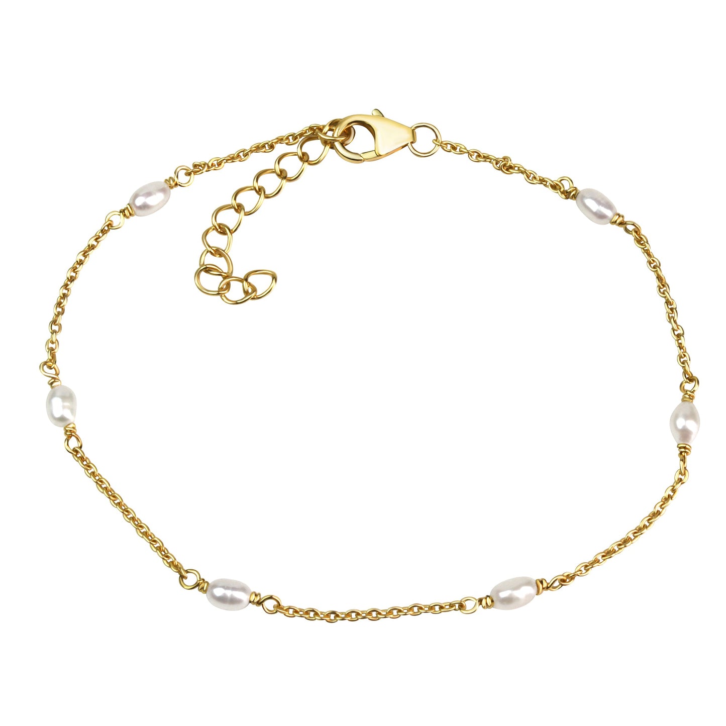 Armband Ankerkette 925/- Sterling Silber vergoldet 21,0cm Süßwasserzuchtperle