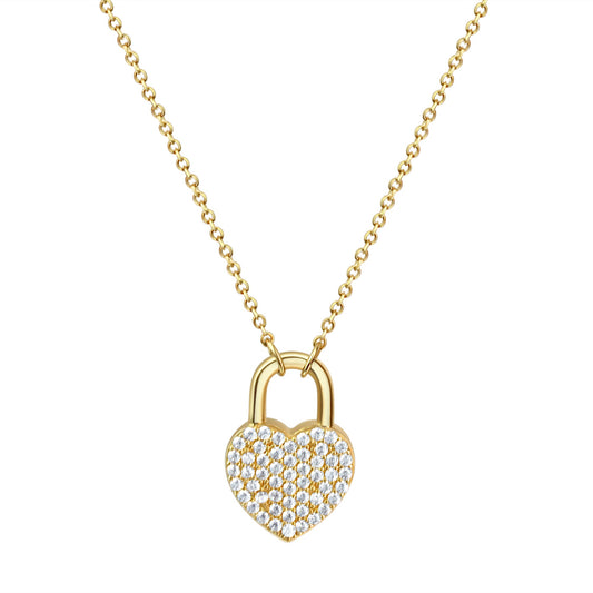 Collier aus 925/- Sterling Silber vergoldet Anhänger Schloß mit Zirkonia weiß