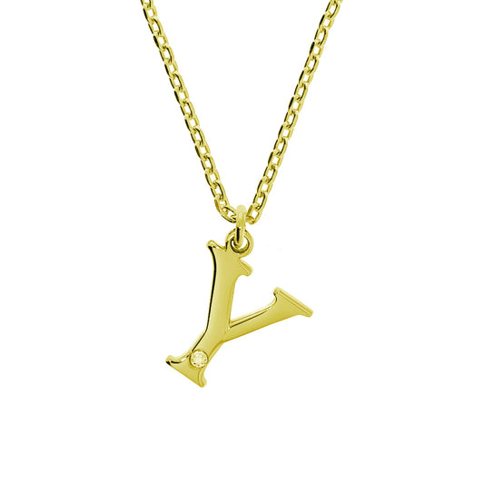 Anhänger mit Kette aus 925/- Sterling Silber vergoldet Buchstabe Y 1 Diam. 0,008ct.