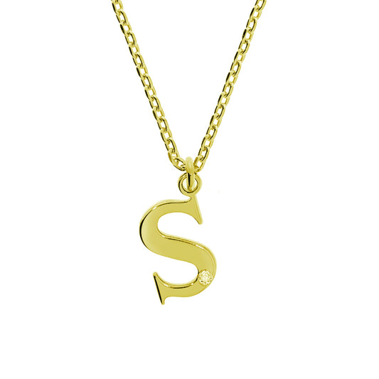 Anhänger mit Kette aus 925/- Sterling Silber vergoldet Buchstabe S 1 Diam. 0,008ct.