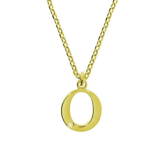 Anhänger mit Kette aus 925/- Sterling Silber vergoldet Buchstabe O 1 Diam. 0,008ct.
