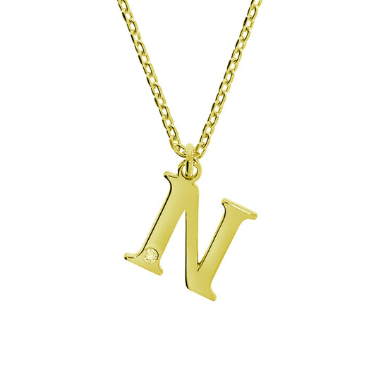 Anhänger mit Kette aus 925/- Sterling Silber vergoldet Buchstabe O 1 Diam. 0,008ct.