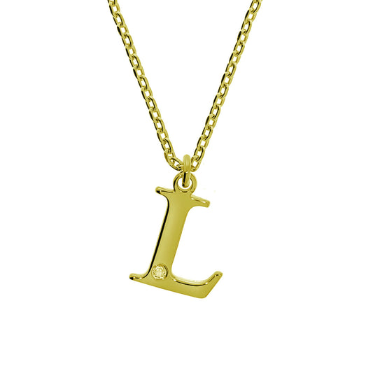 Anhänger mit Kette aus 925/- Sterling Silber vergoldet Buchstabe L 1 Diam. 0,008ct.