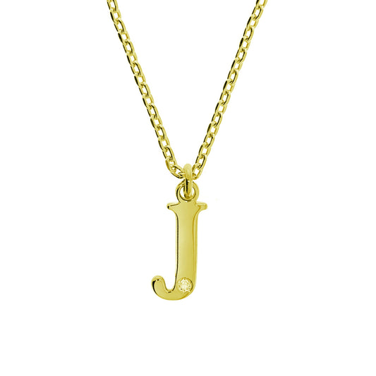 Anhänger mit Kette aus 925/- Sterling Silber vergoldet Buchstabe J 1 Diam. 0,008ct.