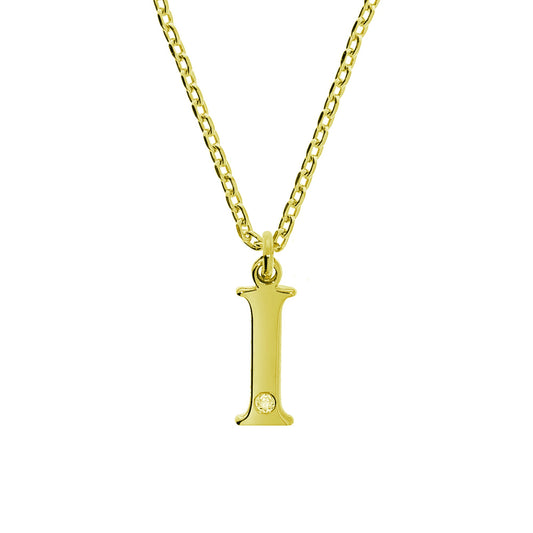 Anhänger mit Kette aus 925/- Sterling Silber vergoldet Buchstabe I 1 Diam. 0,008ct.