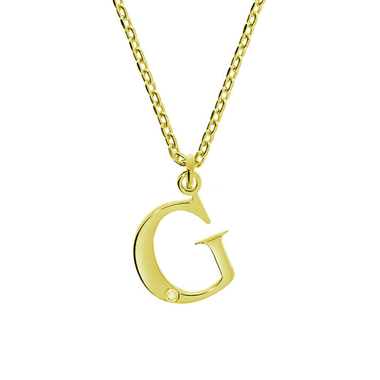 Anhänger mit Kette aus 925/- Sterling Silber vergoldet Buchstabe G 1 Diam. 0,008ct.