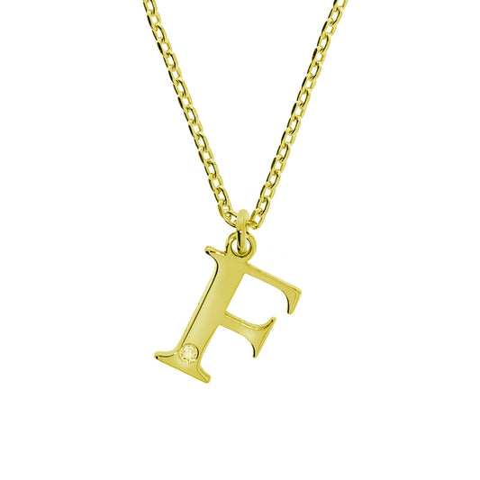 Anhänger mit Kette aus 925/- Sterling Silber vergoldet Buchstabe F 1 Diam. 0,008ct.