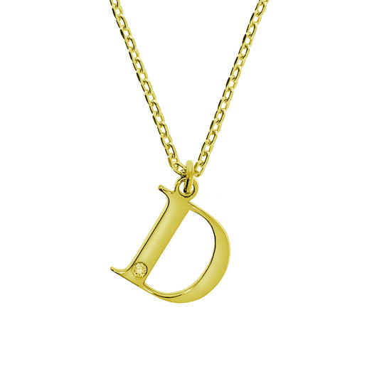 Anhänger mit Kette aus 925/- Sterling Silber vergoldet Buchstabe D 1 Diam. 0,008ct.