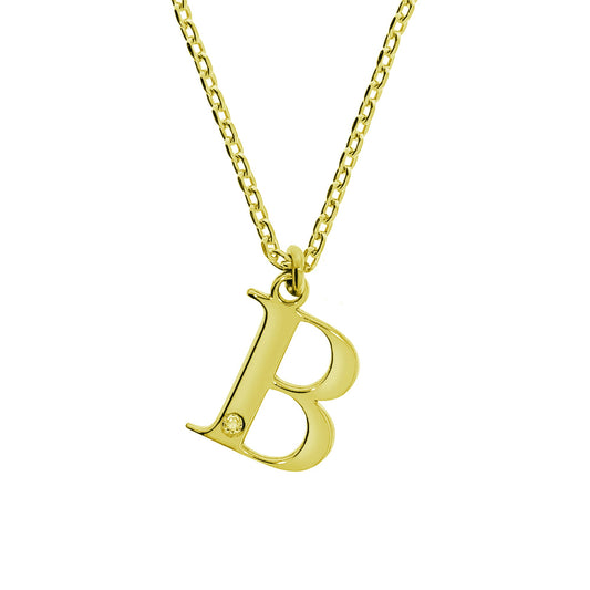 Anhänger mit Kette aus 925/- Sterling Silber vergoldet Buchstabe B 1 Diam. 0,008ct.