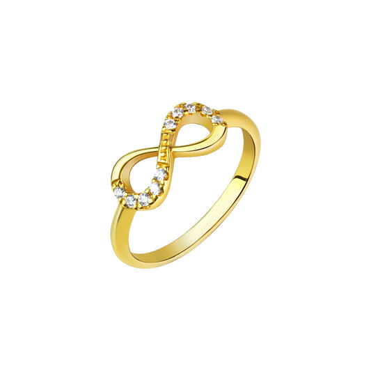 Damenring aus 925/- Sterling Silber vergoldet Infinity mit 10 weißen Zirkonia