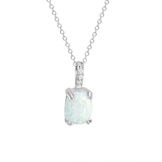 Anhänger mit Kette aus 925/- Sterling Silber rhodiniert 1 synth. Opal 4 weiße Zirkonia