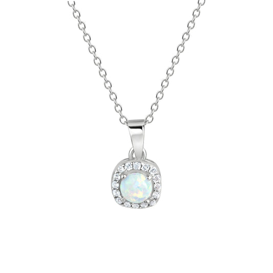 Anhänger mit Kette aus 925/- Sterling Silber rhodiniert 1 synth. Opal und 16 weißen Zirkonia