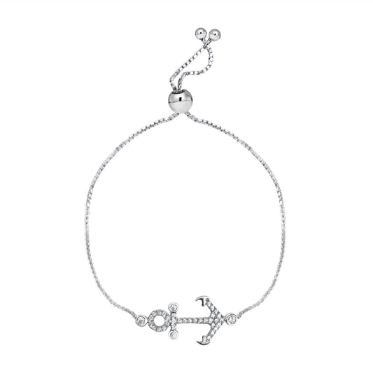 Armband aus 925/- Sterling Silber rhodiniert Anker mit 36 weißen Zirkonia