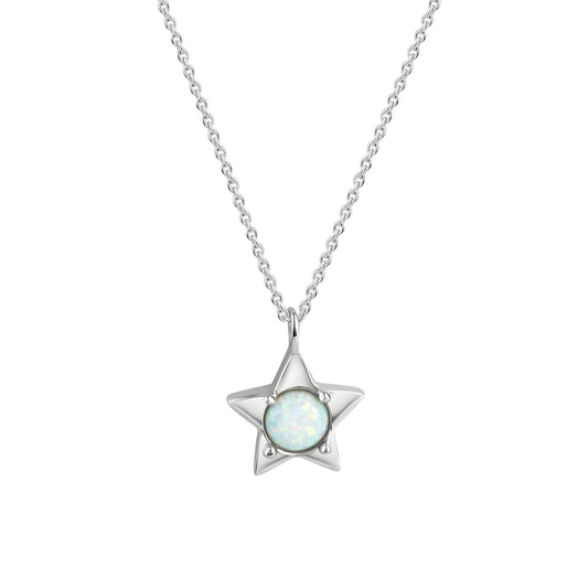 Anhänger mit Kette aus 925/- Sterling Silber rhodiniert Anhänger Stern mit 1 Opal