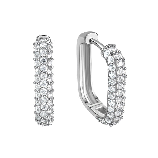 Klappcreolen aus 925/- Sterling Silber rhodiniert mit 80 weißen Zirkonia