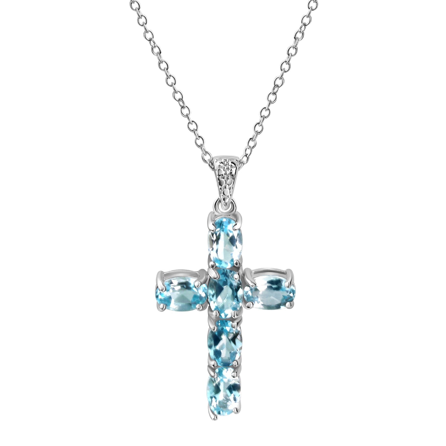 Anhänger mit Kette Ankerkette 925/- Sterling Silber Rhodiniert 45,0cm Blautopas beh.