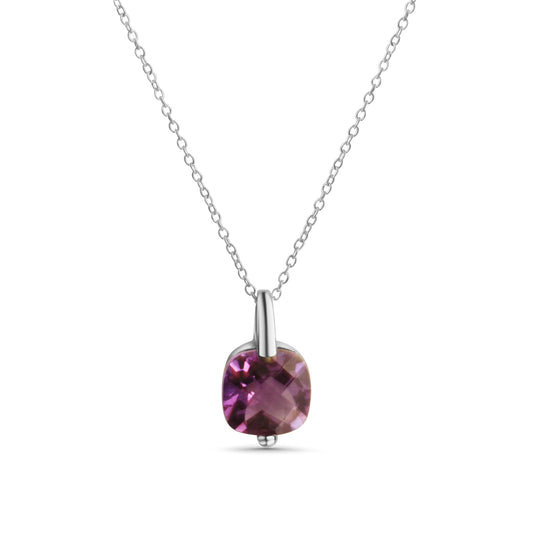 Anhänger mit Kette aus 925/- Sterling Silber rhodiniert 1 Amethyst 42+3cm lang