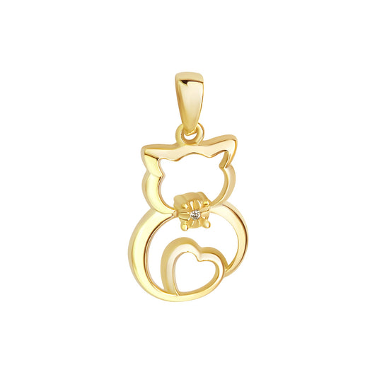 Anhänger aus 925/- Sterling Silber vergoldet Motiv Katze 1 Zirkonia weiß