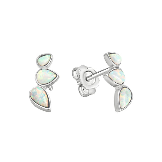 Ohrstecker aus 925/- Sterling Silber rhodiniert 6 synth. Opale weiß