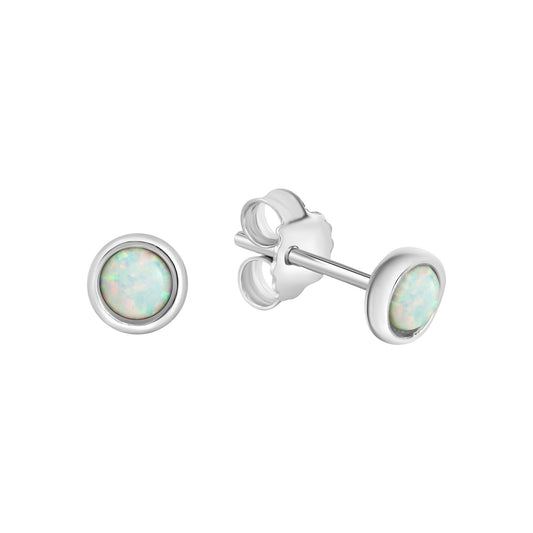 Ohrstecker aus 925/- Sterling Silber rhodiniert mit 2 synth. Opalen weiß