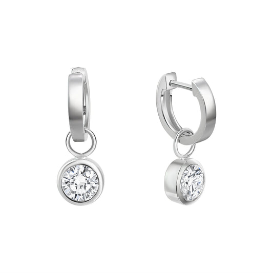Klappcreolen aus 925/- Sterling Silber rhodiniert glanz 2 Zirkonia weiß