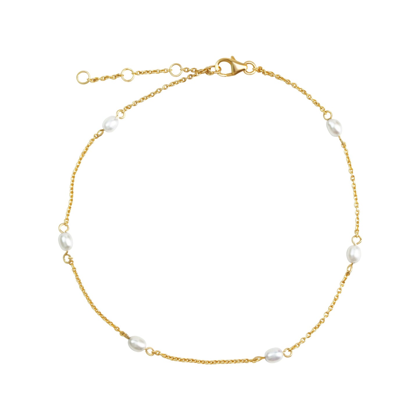 Fusskette Ankerkette 925/- Sterling Silber vergoldet 27,0cm Süßwasserzuchtperle