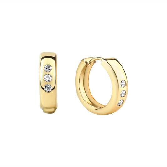 Klappcreolen aus 333/- Gelbgold glanz mit insgesamt 6 Zirkonia weiß