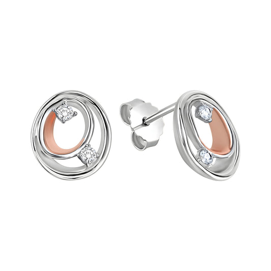 Ohrstecker aus 925/- Sterling Silber rhodiniert teils rosévergoldet mit insg. 4 Zirkonia weiß