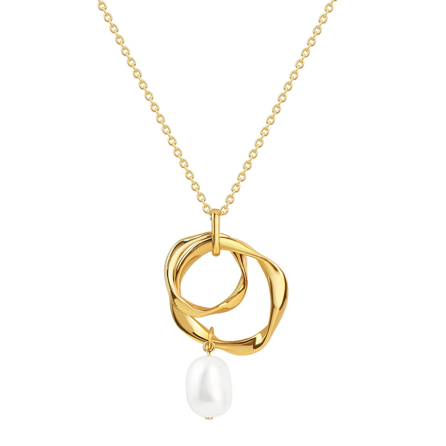Anhänger mit Kette Ankerkette 925/- Sterling Silber vergoldet 45,0cm Süßwasserzuchtperle