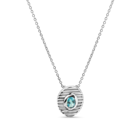 Anhänger mit Kette aus 925/- Sterling Silber rhodiniert mit 1 Blautopas