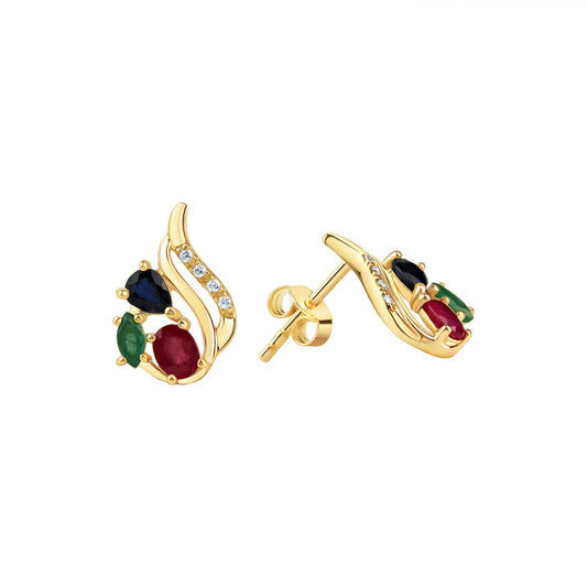 Ohrstecker aus 375/- Gelbgold mit Zirkonia,Rubin,Safir und Smaragd