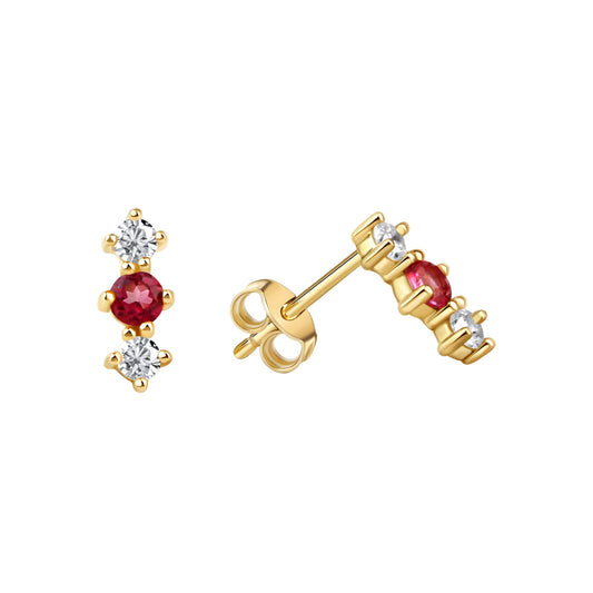 Ohrstecker aus 375/- Gelbgold glanz mit 4 weißen Zirkonia und 2 Topase pink
