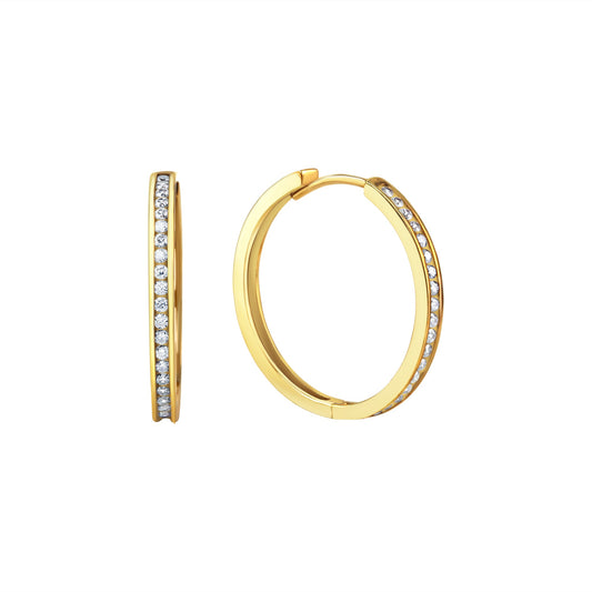 Klappcreolen aus 375/- Gelbgold glanz insgesamt 40 weiße Zirkonia Ø 22mm