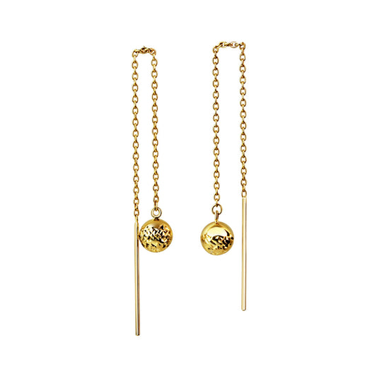 Durchzieh.Ohrhänger aus 375/- Gelbgold glanz 2 Kugeln Ø6mm diamantiert