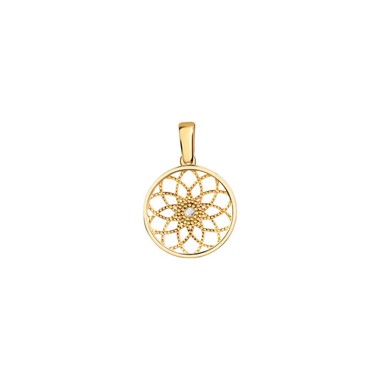 Anhänger aus 375/- Gelbgold glanz Lebensblume mit 1 weißen Zirkonia