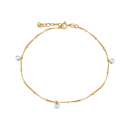 Fusskette Venezianerkette 925/- Sterling Silber vergoldet 25,0cm Zirkonia