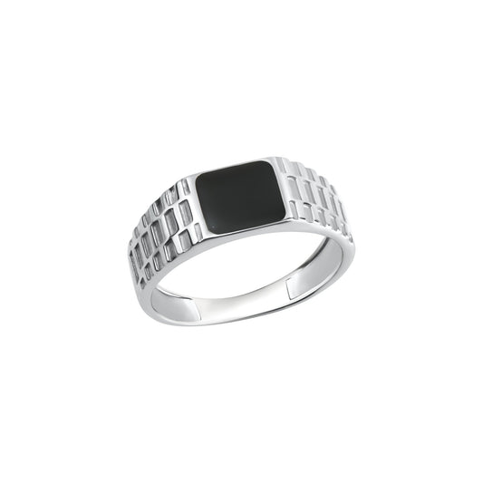 Herrenring aus 925/- Sterling Silber rhodiniert mit schwarzem Lack