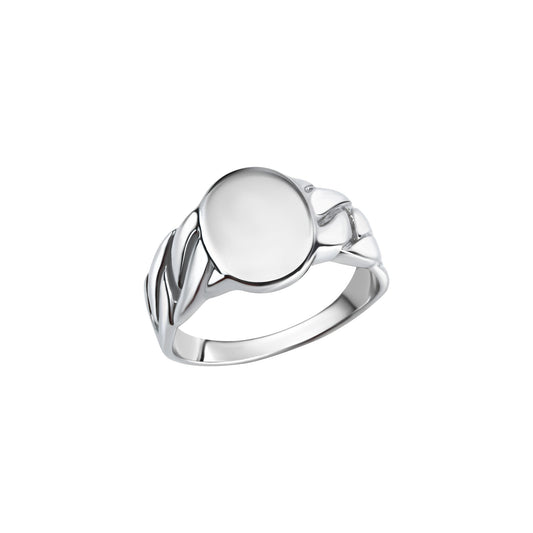 Herrenring aus 925/- Sterling Silber rhodiniert ovaler Ringkopf glanz