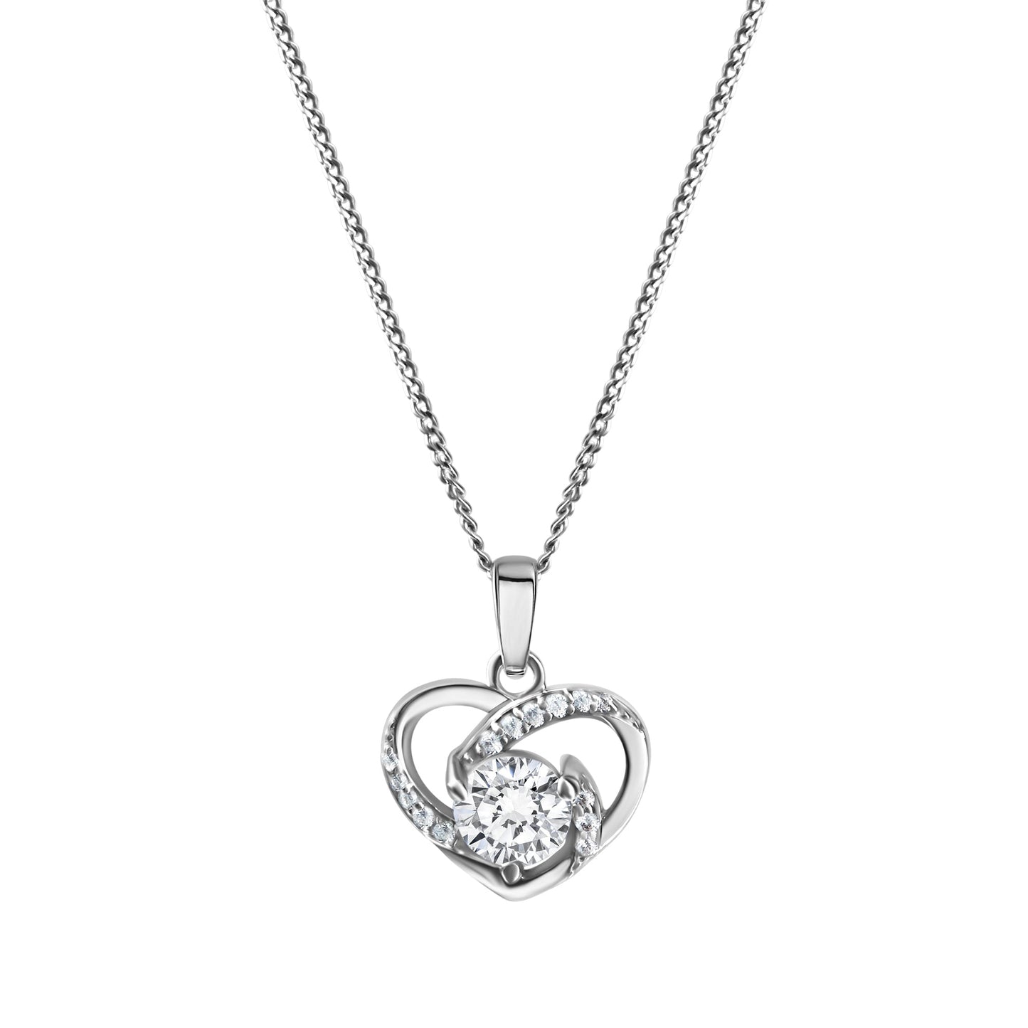 Anhänger mit Kette Panzerkette 925/- Sterling Silber Rhodiniert 1,9cm Zirkonia