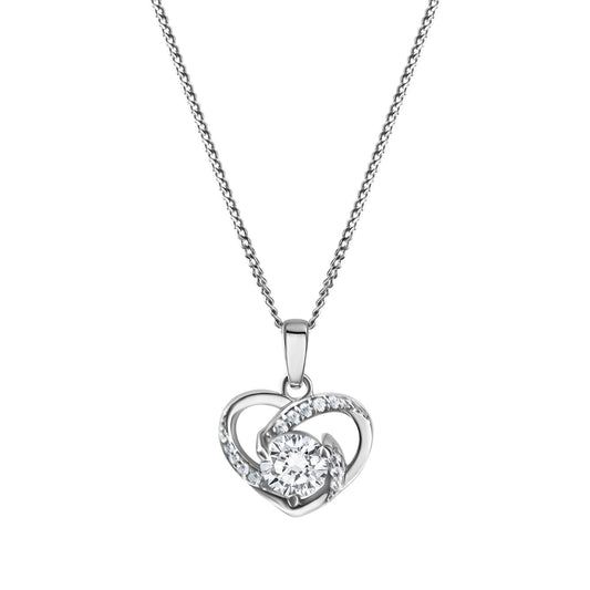 Anhänger mit Kette aus 925/- Sterling Silber rhodiniert Herz mit 16 weißen Zirkonia