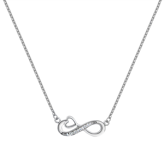 Collier aus 925/- Sterling Silber rhodiniert Infinity mit Herz und 10 Zirkonia weiß