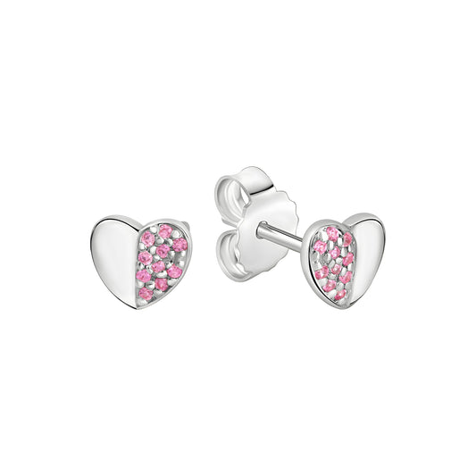 Ohrstecker aus 925/- Sterling Silber rhodiniert Motiv Herz mit insg. 20 Zirkonia pink