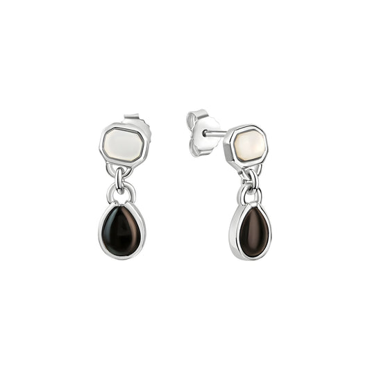 Ohrstecker aus 925/- Sterling Silber rhodiniert mit Perlmutt und Onyx
