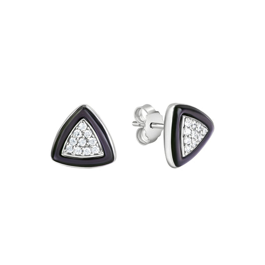 Ohrstecker aus 925/- Sterling Silber rhodiniert Perlmutt schwarz und 20 Zirkonia weiß
