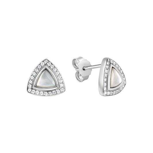 Ohrstecker aus 925/- Sterling Silber rhodiniert mit Perlmutt weiß und insg. 48 weißen Zirkonia